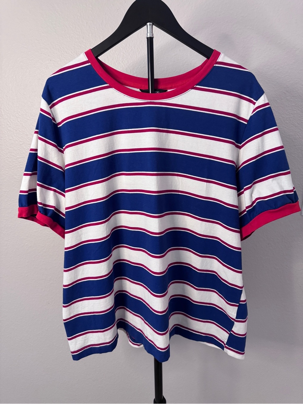 Striped Short Sleeve Tee in Blue, White & Red Trim